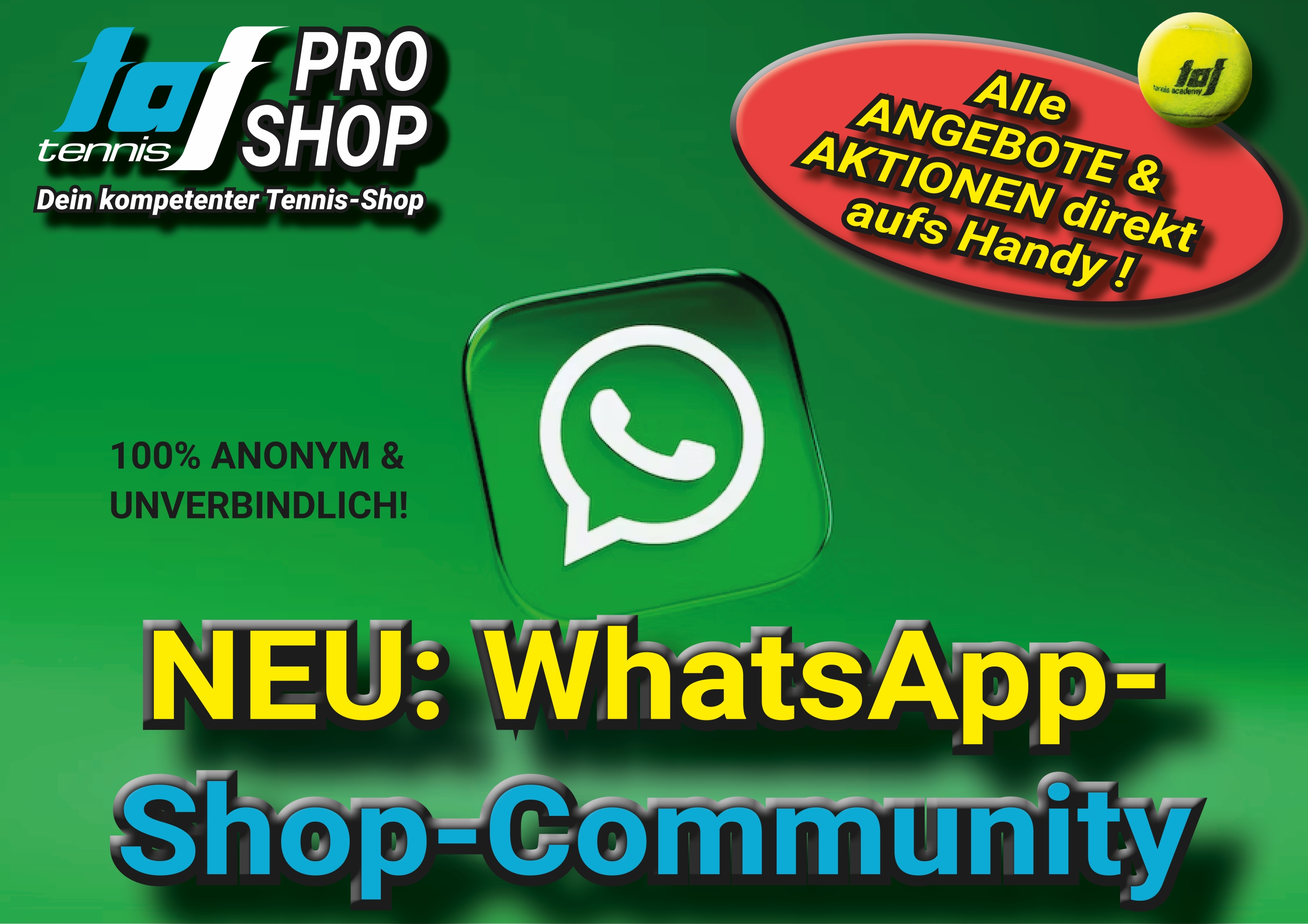 WhatsApp-Logo mit grünem Hintergrund als Präsentation der neuen Shop-Community